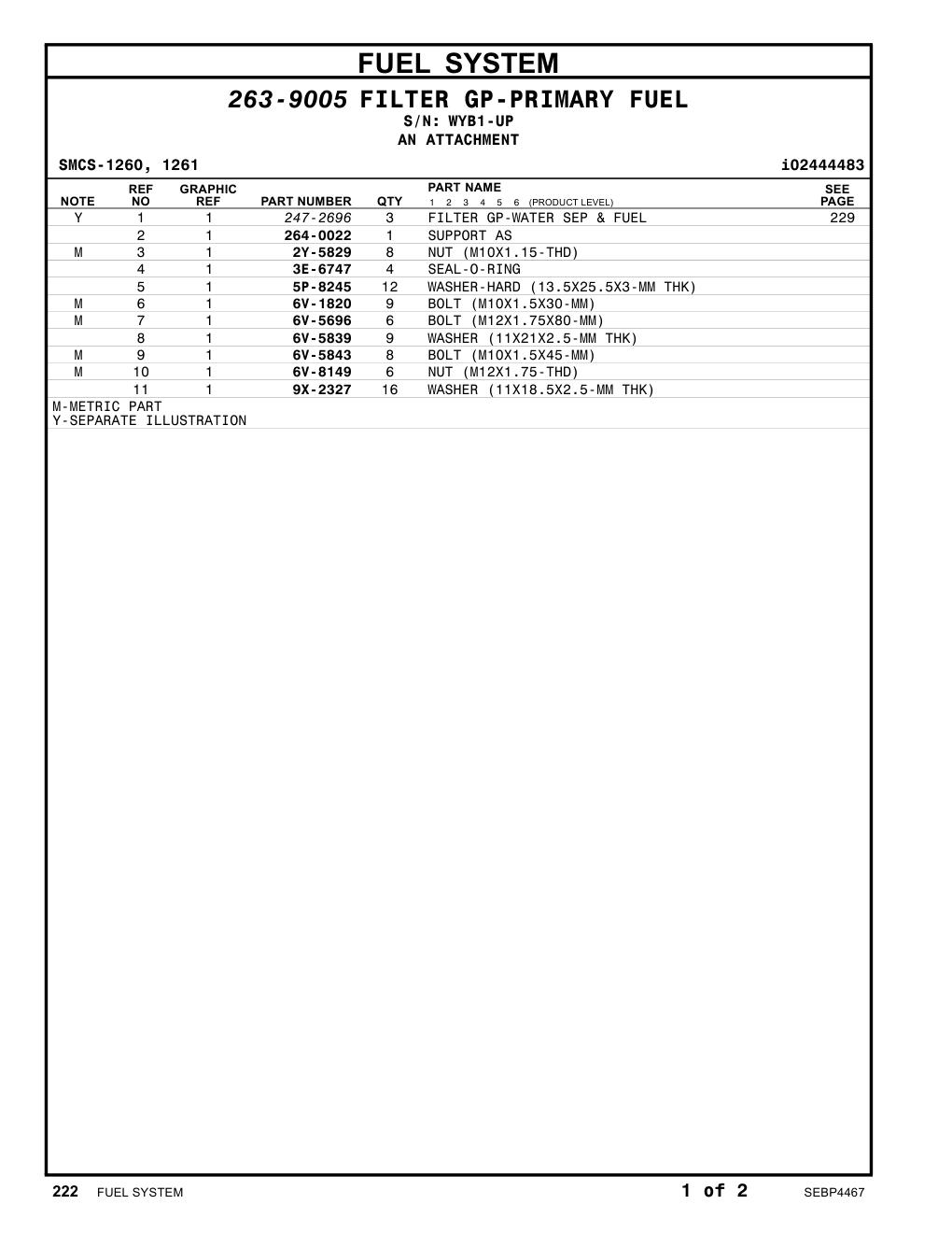 247-2696 FILTER GP-WATER SEP & FUEL · S/N WYB1-UP CAT parts manual diagram