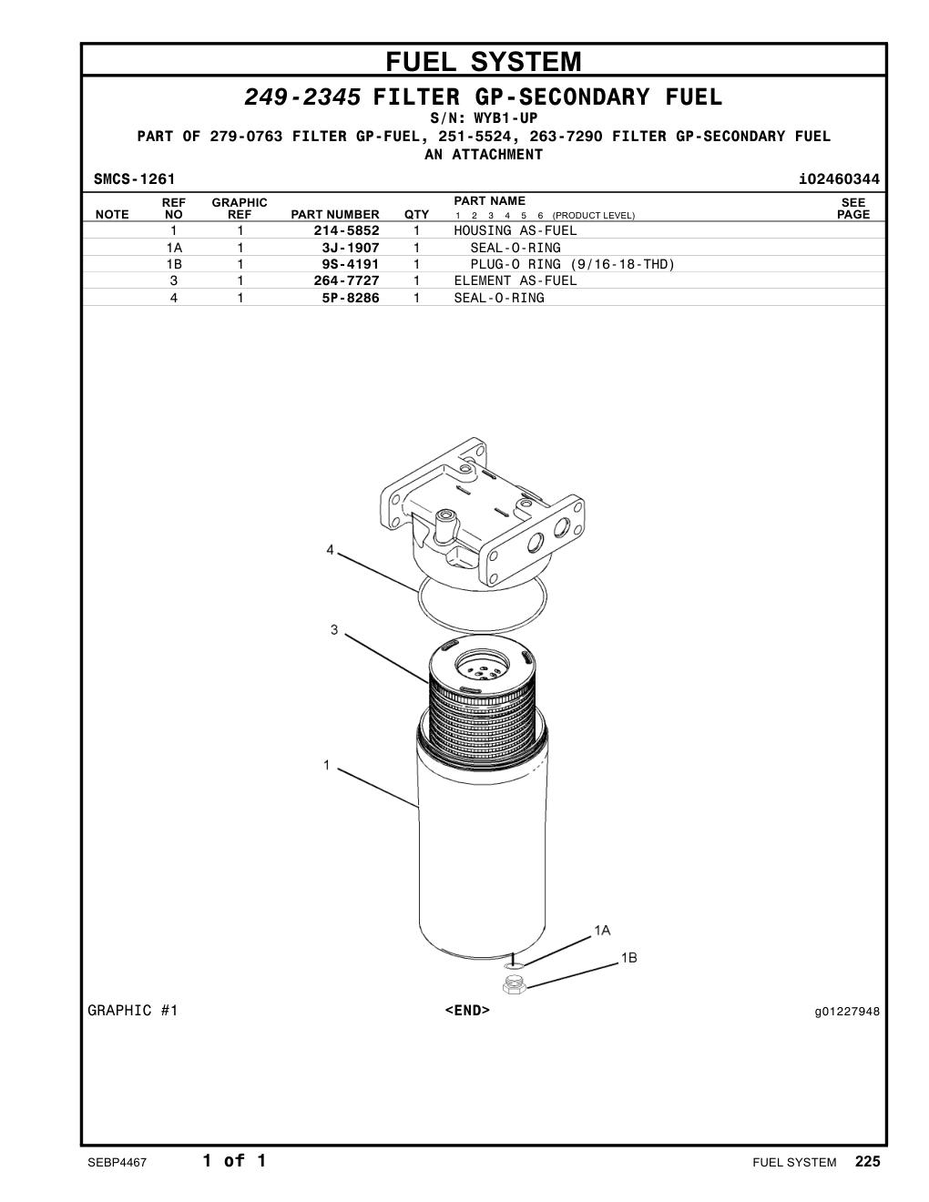 214-5852 HOUSING AS-FUEL · S/N WYB1-UP CAT parts manual diagram