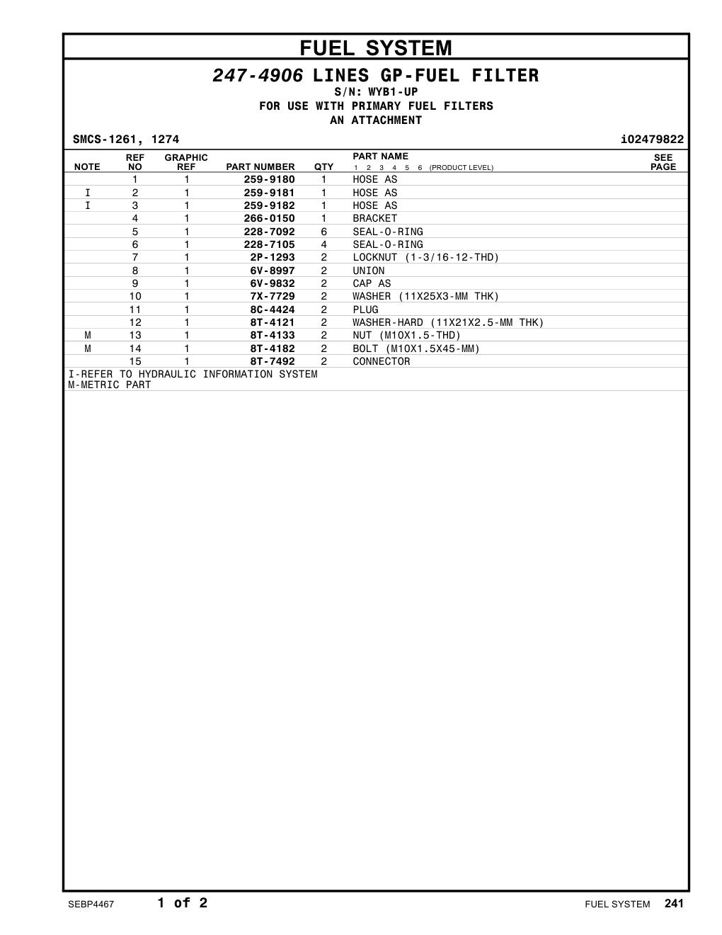 259-9180 HOSE AS · S/N WYB1-UP CAT parts manual diagram