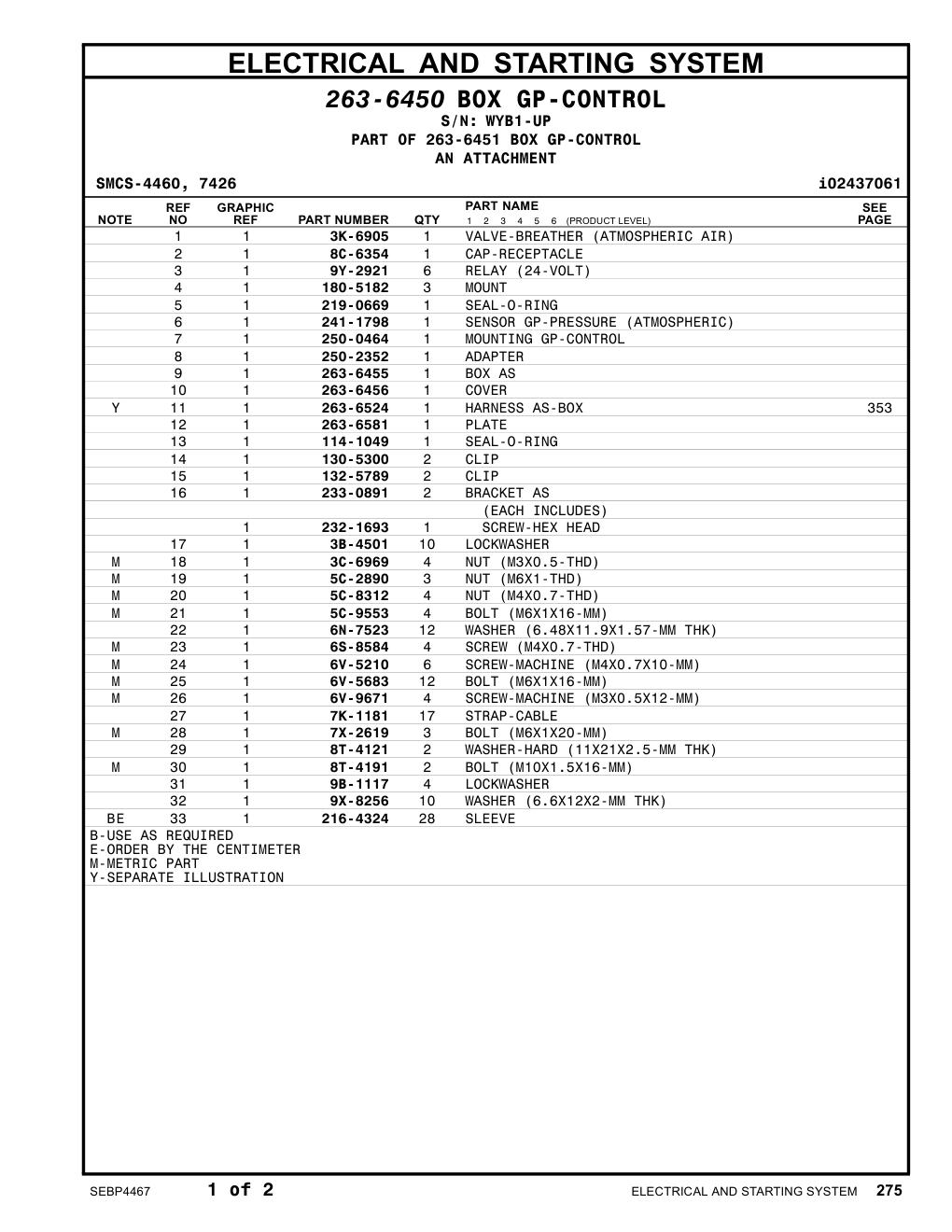 114-1049 SEAL-O-RING · S/N WYB1-UP CAT parts manual diagram