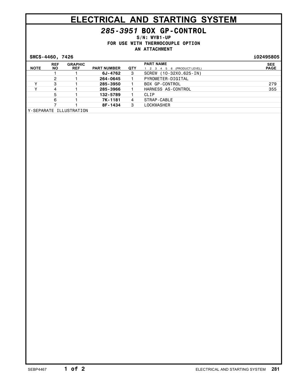 285-3966 HARNESS AS-CONTROL · S/N WYB1-UP CAT parts manual diagram