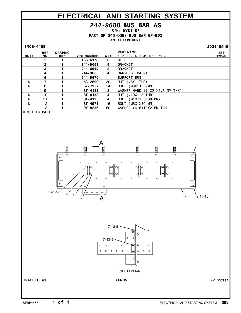 244-9665 BAR-BUS (MAIN) · S/N WYB1-UP CAT parts manual diagram