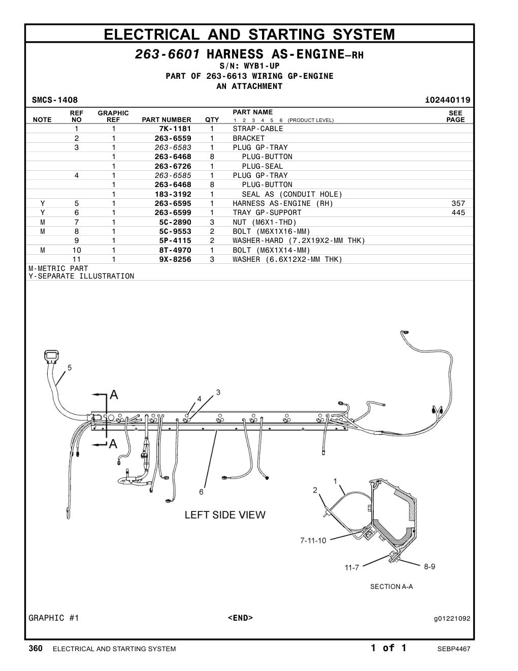 263-6599 TRAY GP-SUPPORT · S/N WYB1-UP CAT parts manual diagram