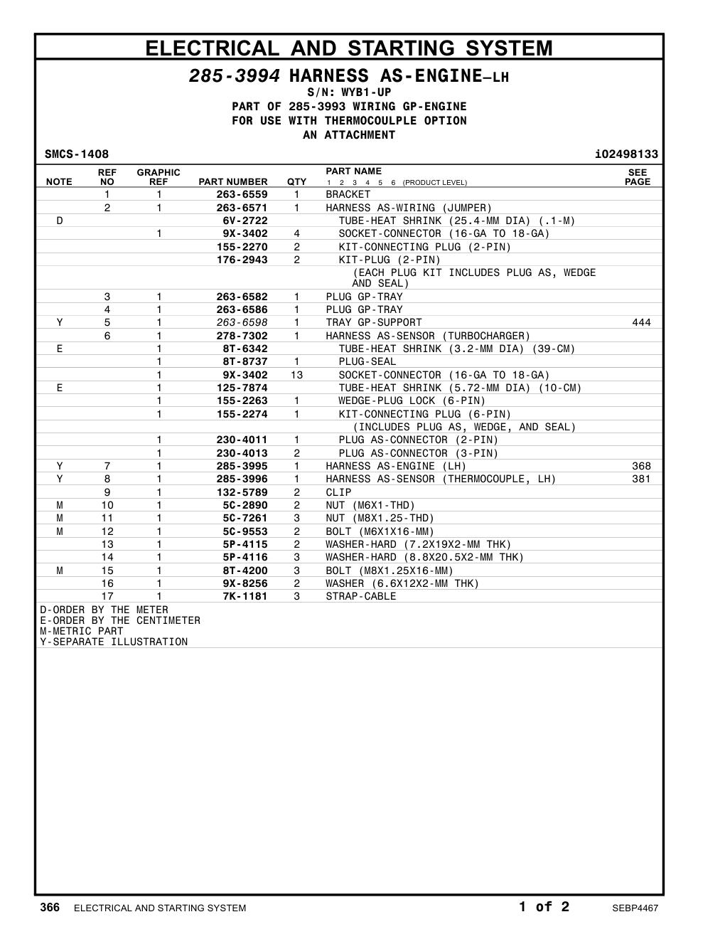 285-3996 HARNESS AS-SENSOR (THERMOCOUPLE, LH) · S/N WYB1-UP CAT parts manual diagram