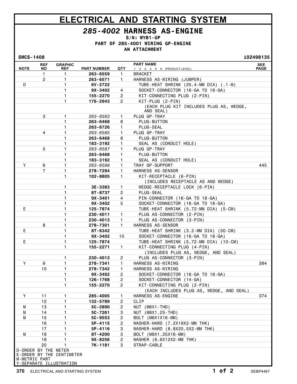285-4005 HARNESS AS-ENGINE · S/N WYB1-UP CAT parts manual diagram