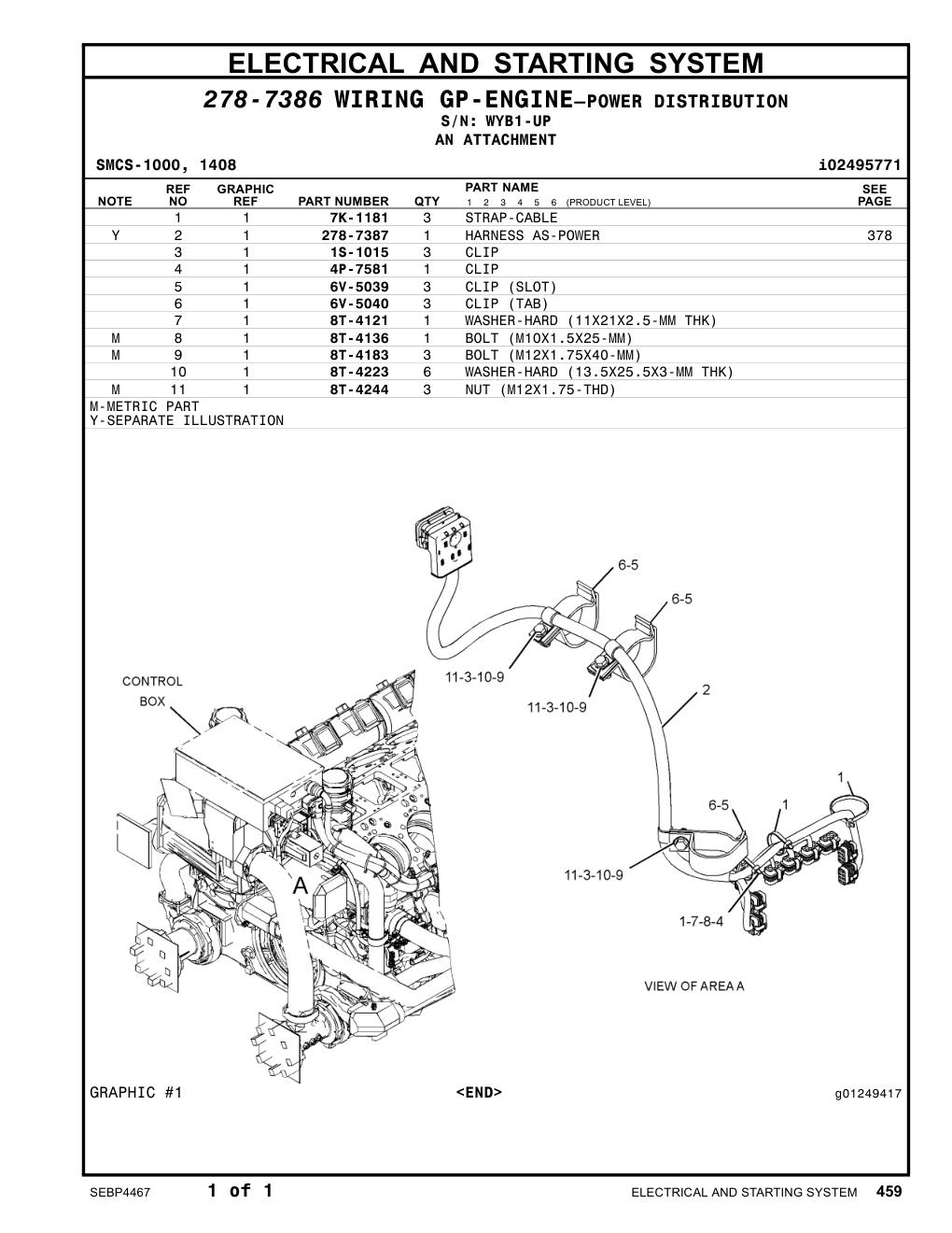 278-7387 HARNESS AS-POWER · S/N WYB1-UP CAT parts manual diagram