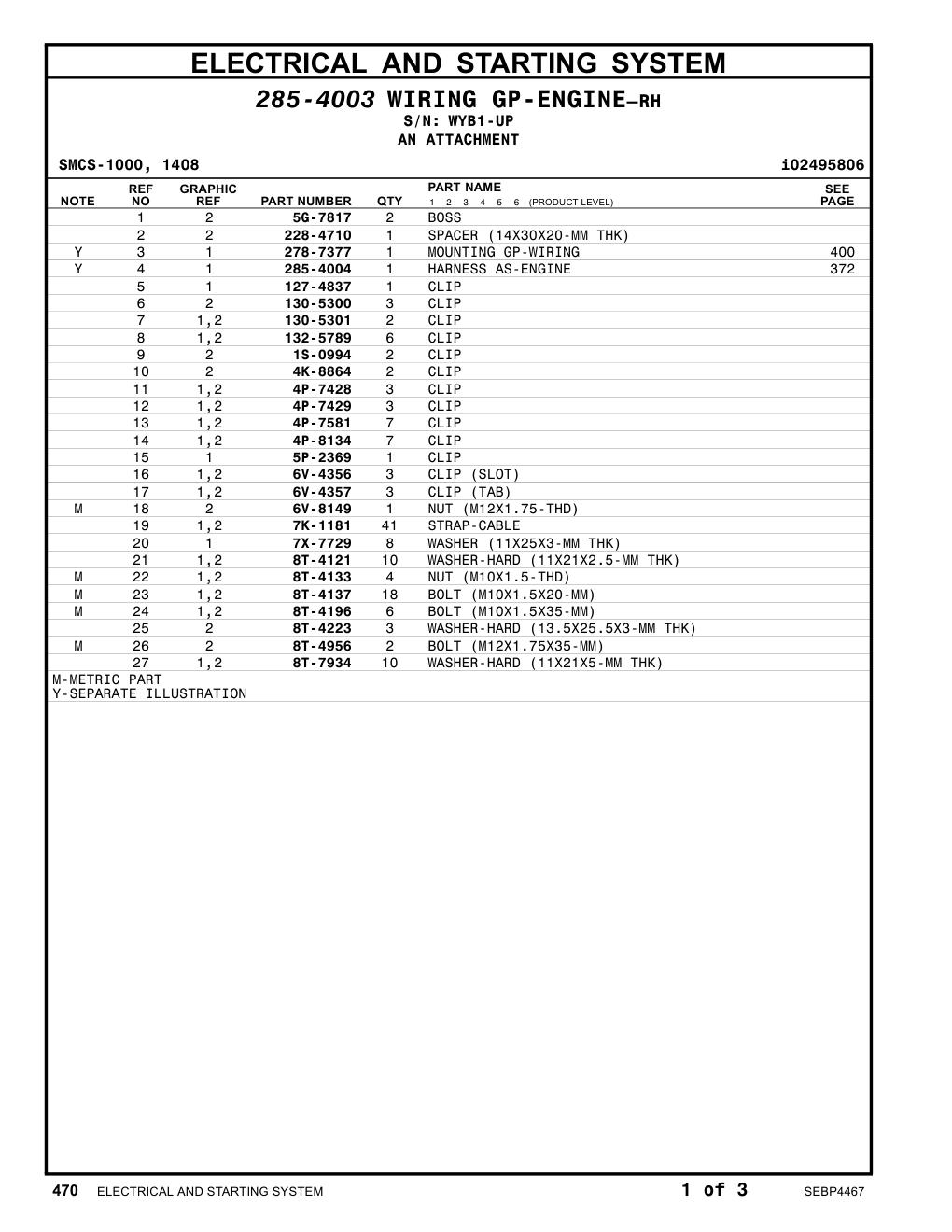 285-4004 HARNESS AS-ENGINE · S/N WYB1-UP CAT parts manual diagram