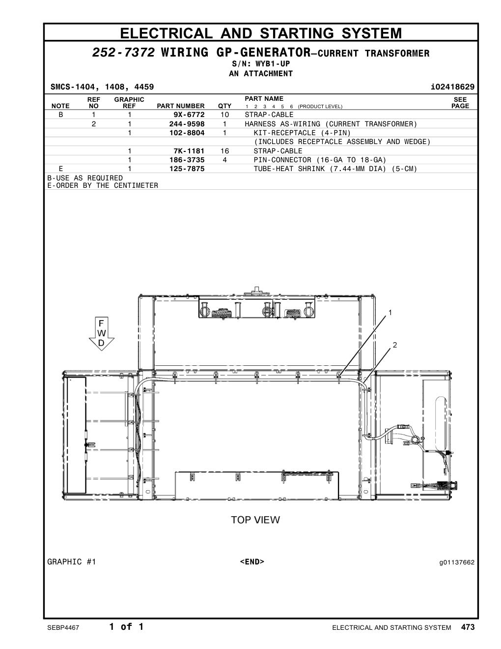 244-9598 HARNESS AS-WIRING (CURRENT TRANSFORMER) · S/N WYB1-UP CAT parts manual diagram