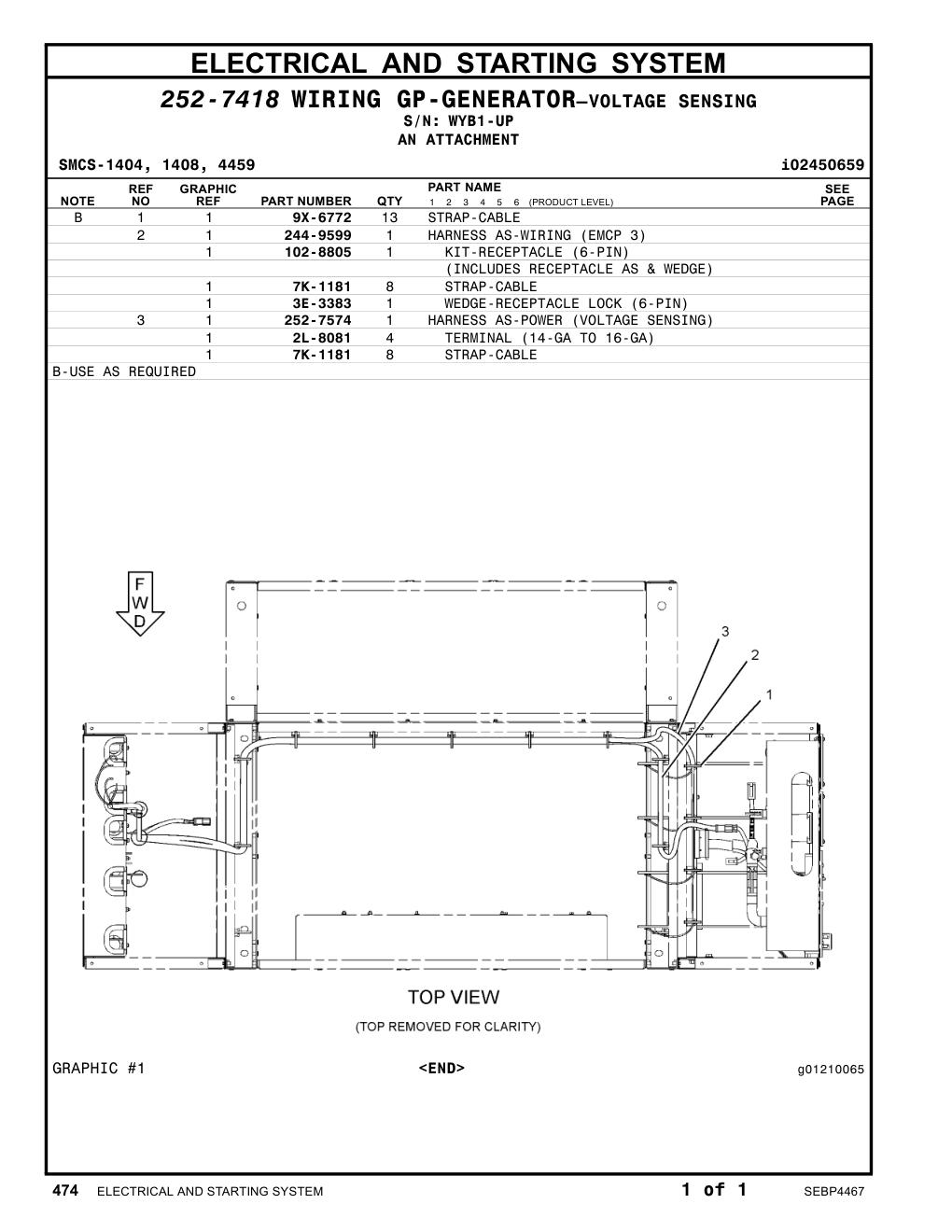 252-7574 HARNESS AS-POWER (VOLTAGE SENSING) · S/N WYB1-UP CAT parts manual diagram
