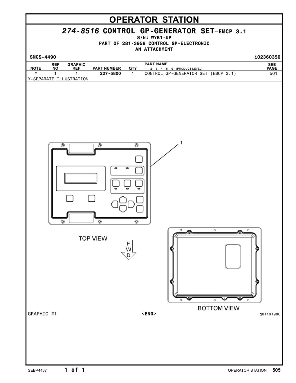 227-5800 CONTROL GP-GENERATOR SET (EMCP 3.1) · S/N WYB1-UP CAT parts manual diagram