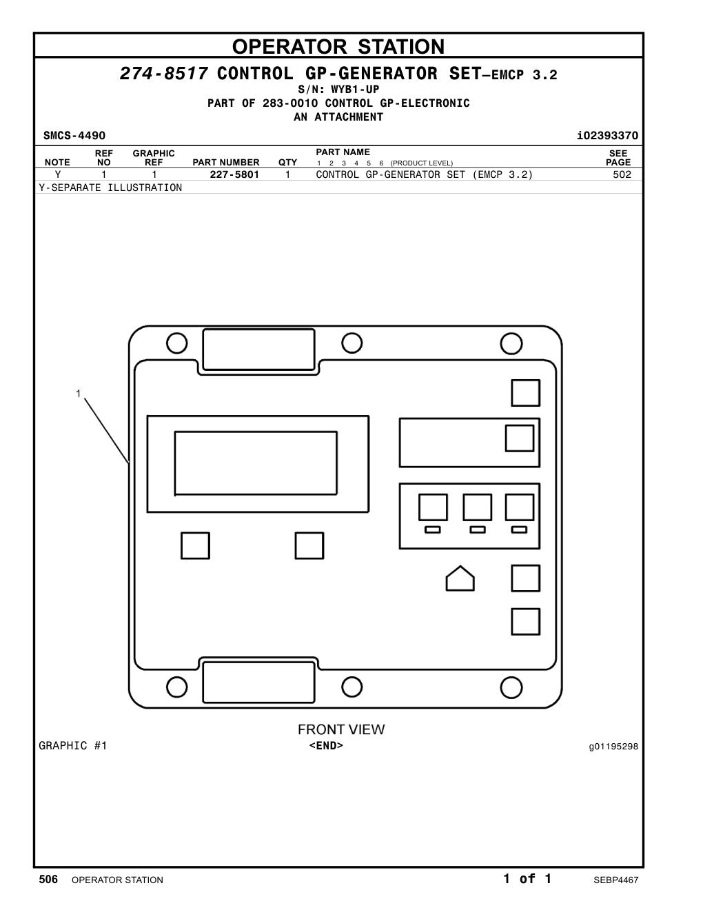 227-5801 CONTROL GP-GENERATOR · S/N WYB1-UP CAT parts manual diagram