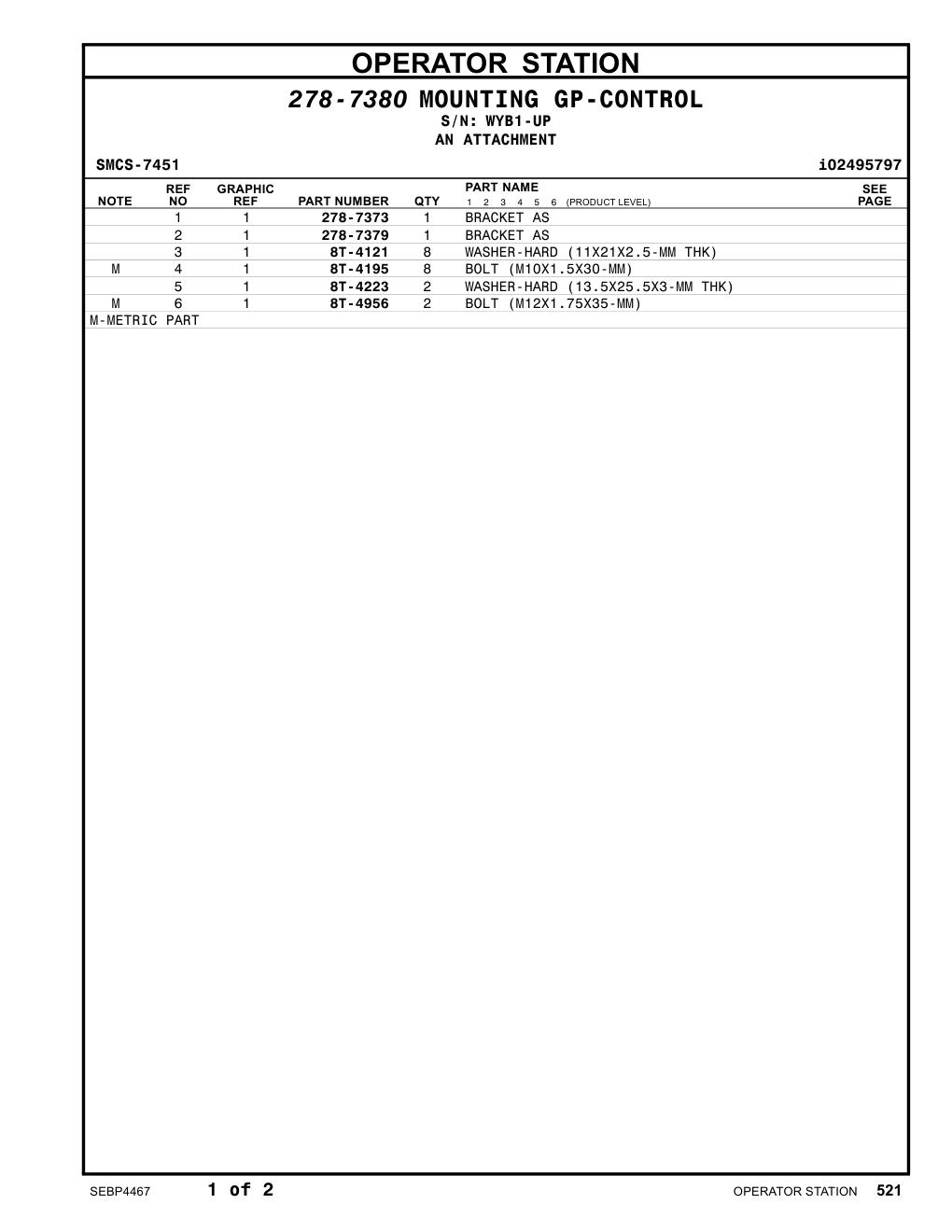 278-7379 BRACKET AS · S/N WYB1-UP CAT parts manual diagram