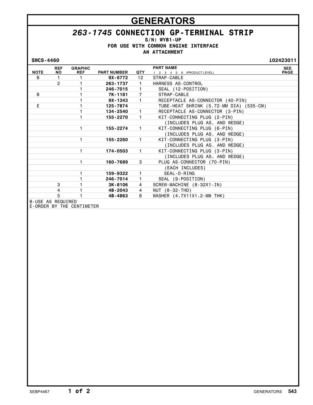 263-1737 HARNESS AS-CONTROL · S/N WYB1-UP CAT parts manual diagram
