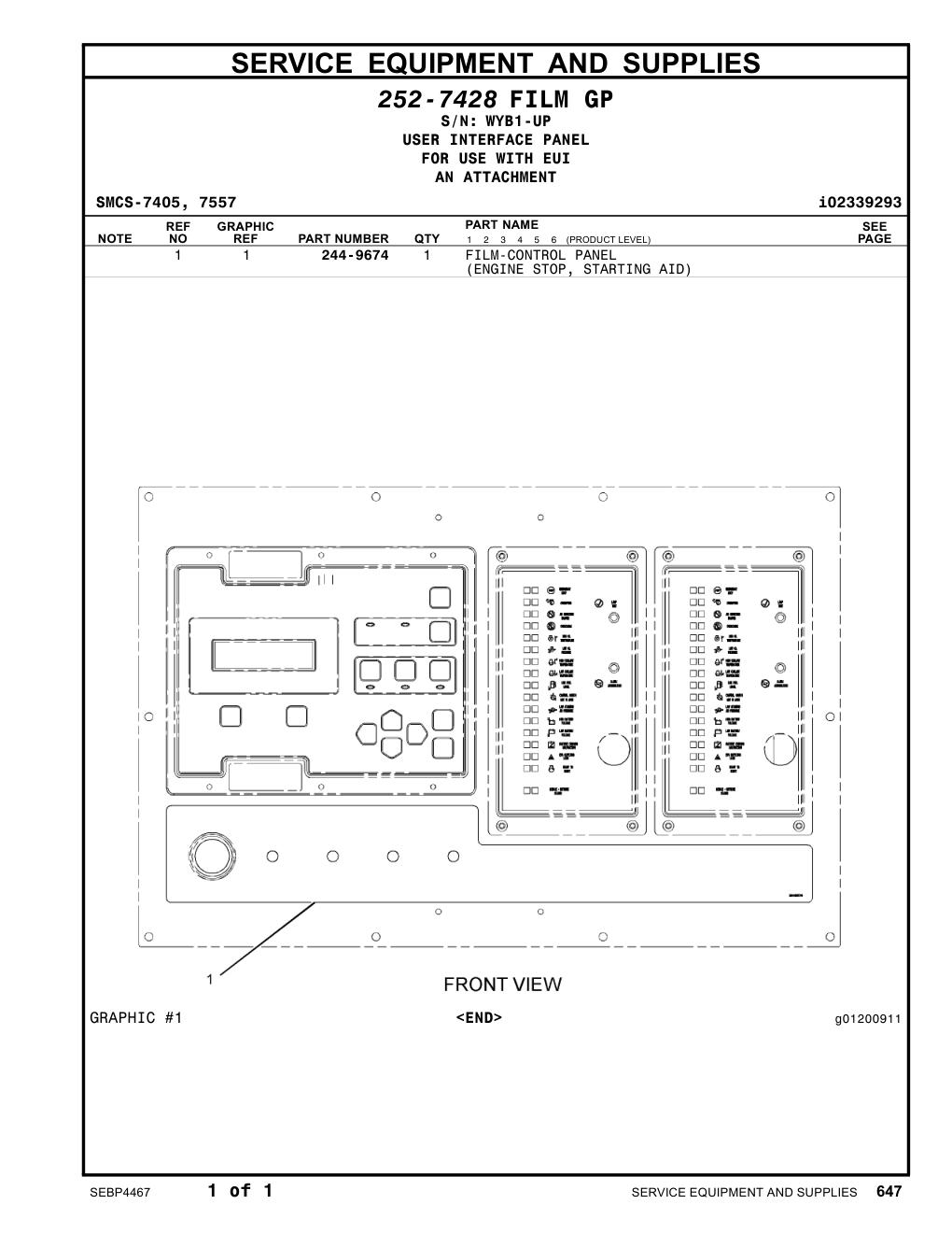 244-9674 FILM-CONTROL PANEL · S/N WYB1-UP CAT parts manual diagram