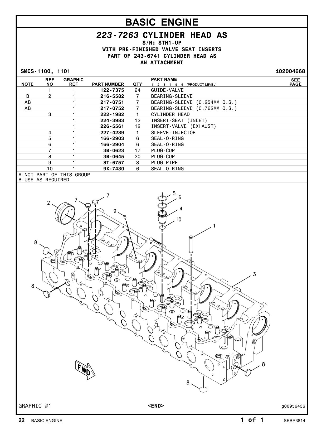 222-1982 CYLINDER HEAD · S/N STH1-UP CAT parts manual diagram