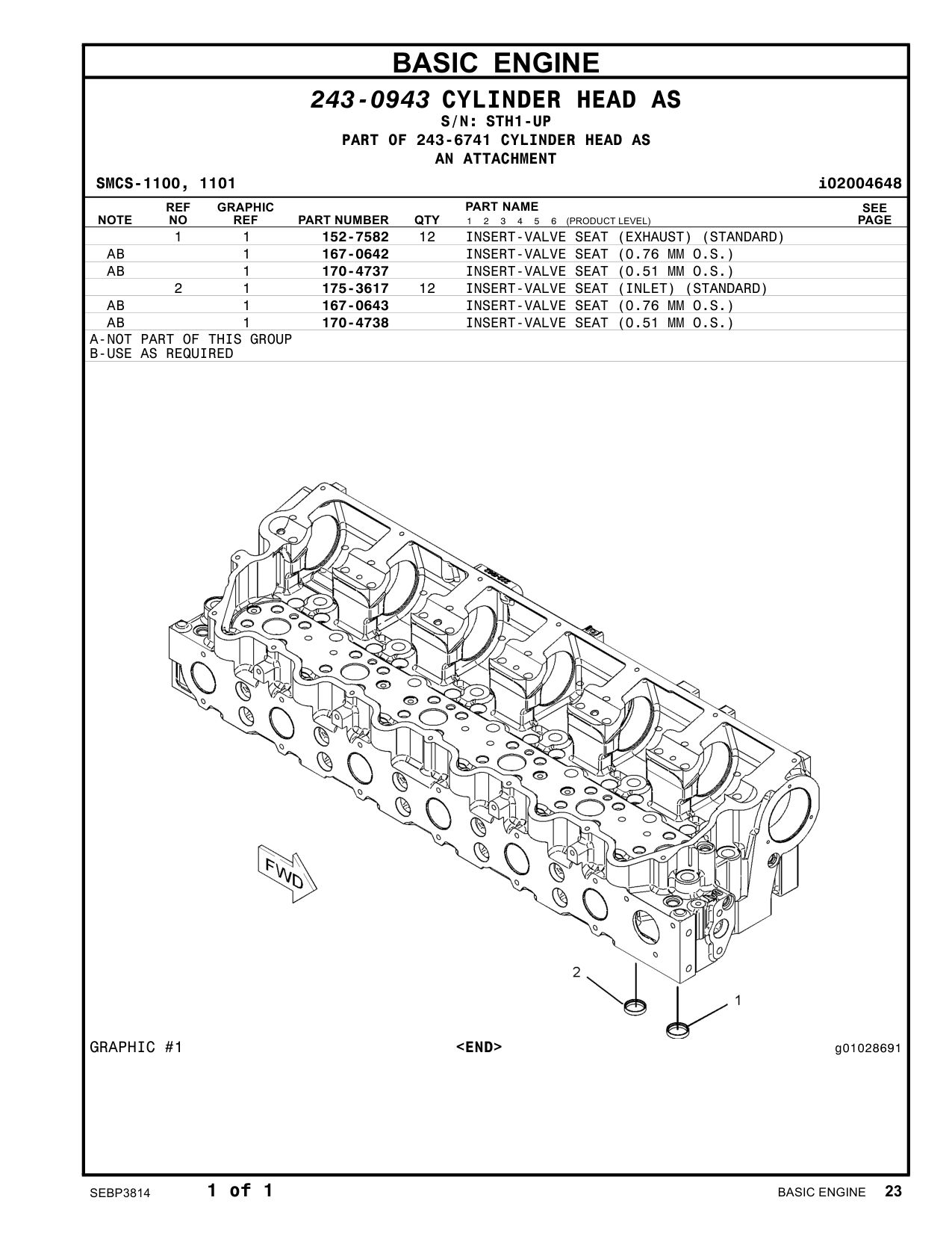 152-7582 - INSERT-VALVE SEAT (EXHAUST) (STANDARD)