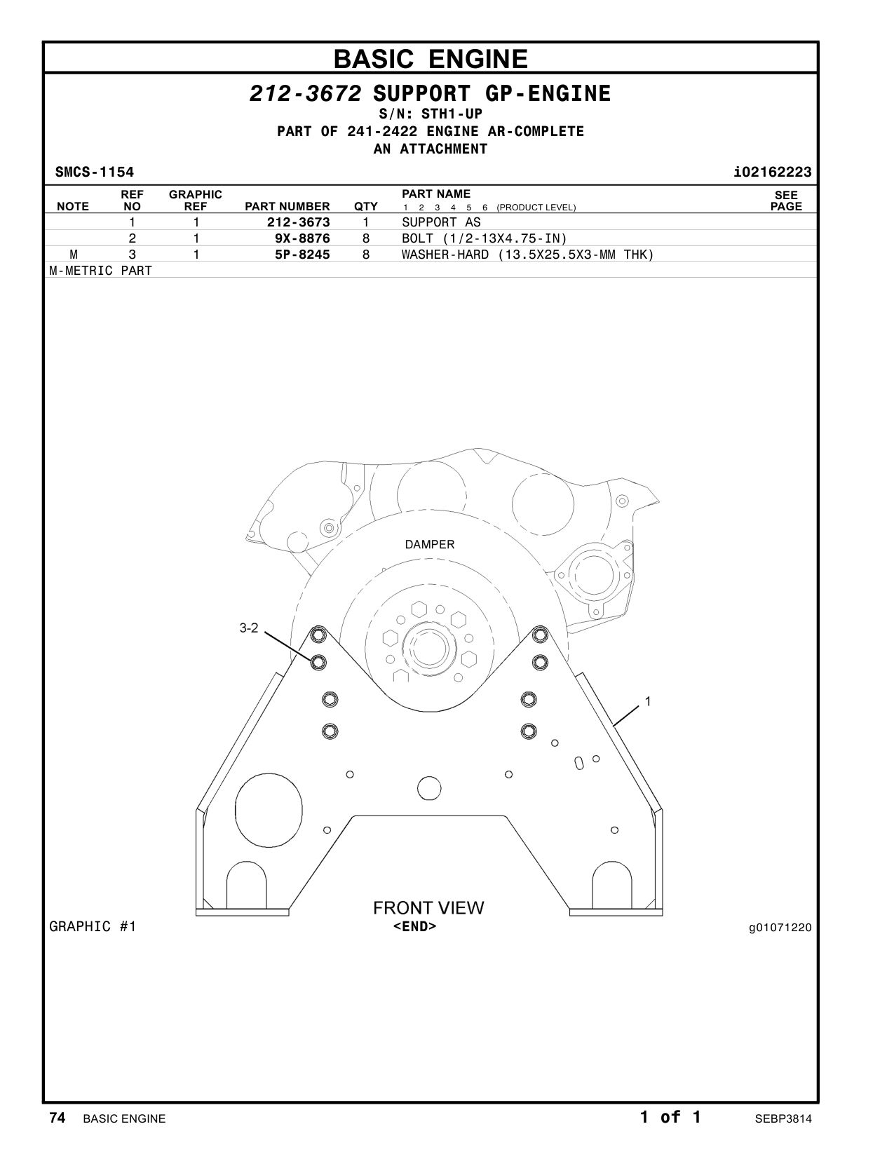 212-3673 SUPPORT AS · S/N STH1-UP CAT parts manual diagram