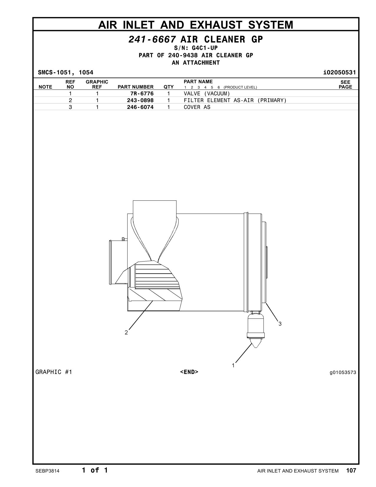 243-0898 FILTER ELEMENT AS-AIR (PRIMARY) · S/N G4C1-UP CAT parts manual diagram