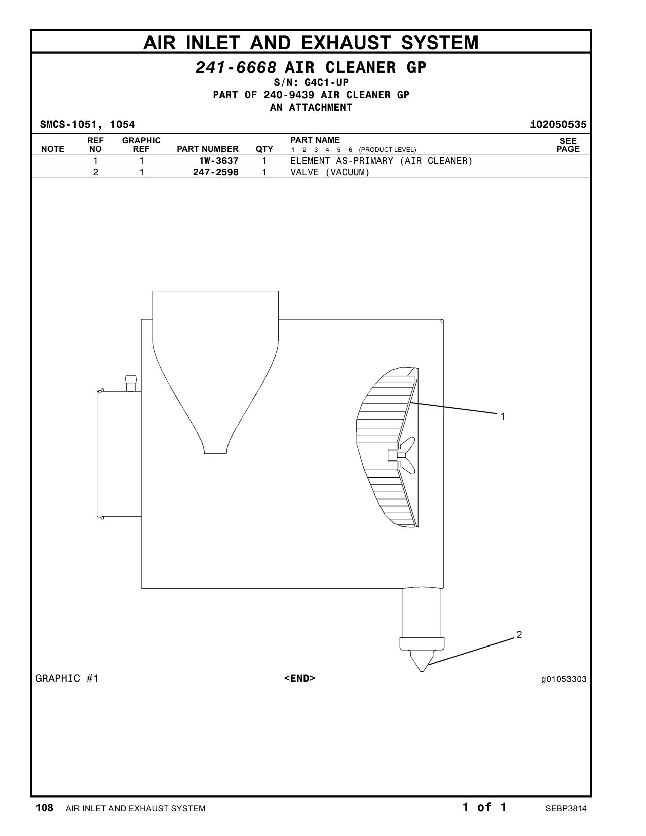 1W-3637 - ELEMENT AS-PRIMARY (AIR CLEANER)