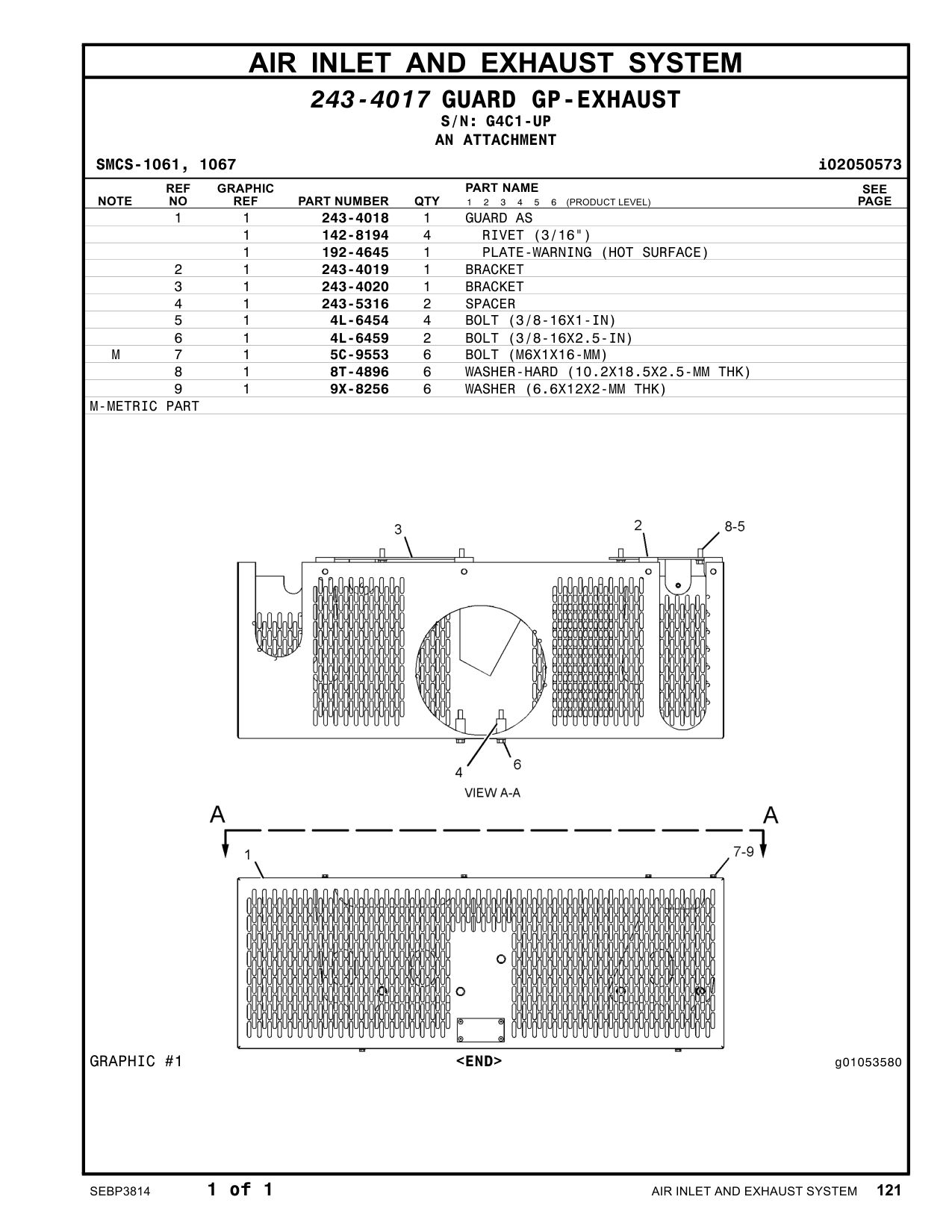 243-4019 BRACKET · S/N G4C1-UP CAT parts manual diagram