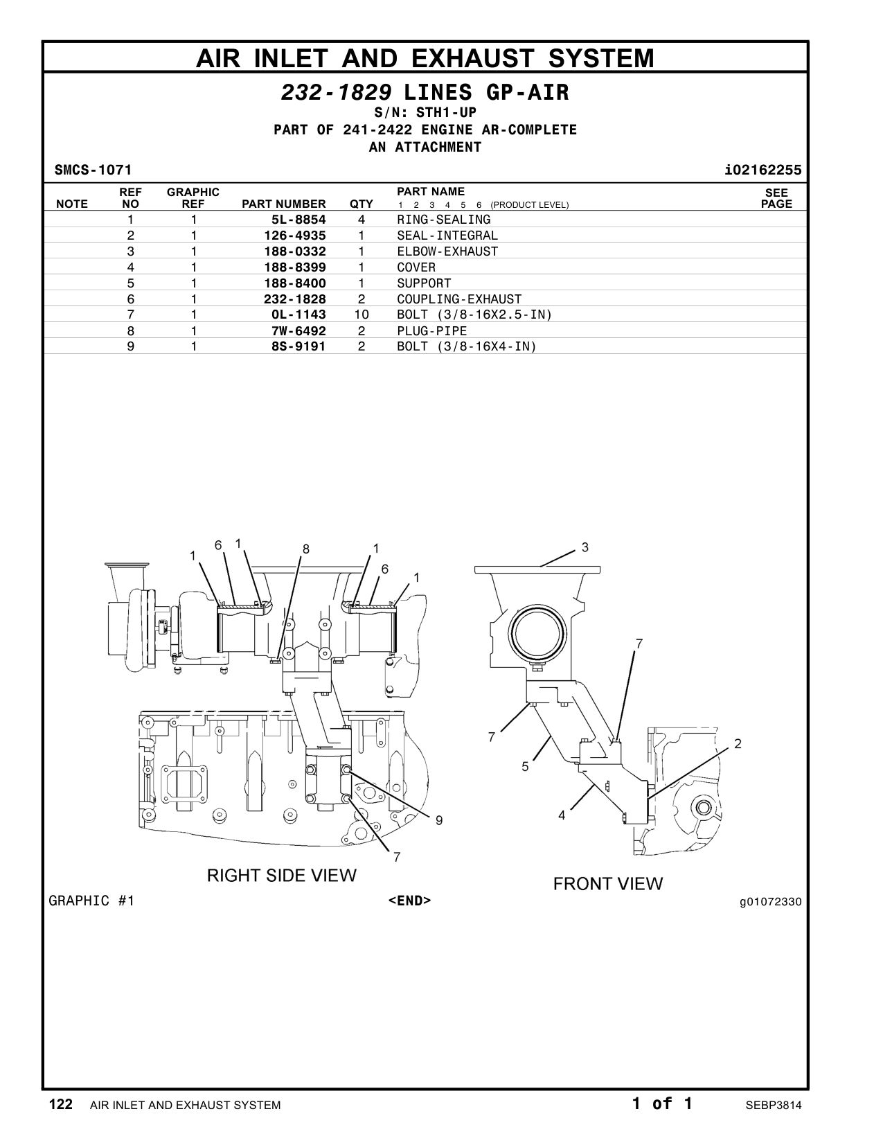 188-8399 COVER · S/N STH1-UP CAT parts manual diagram
