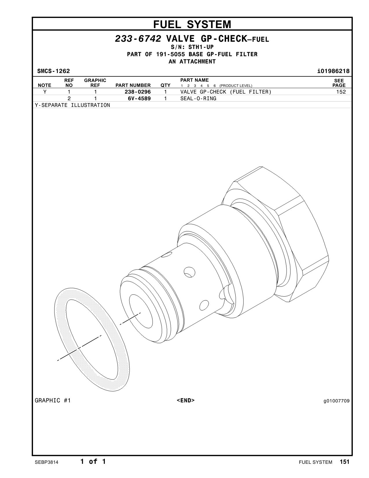 238-0296 - VALVE GP-CHECK (FUEL FILTER)