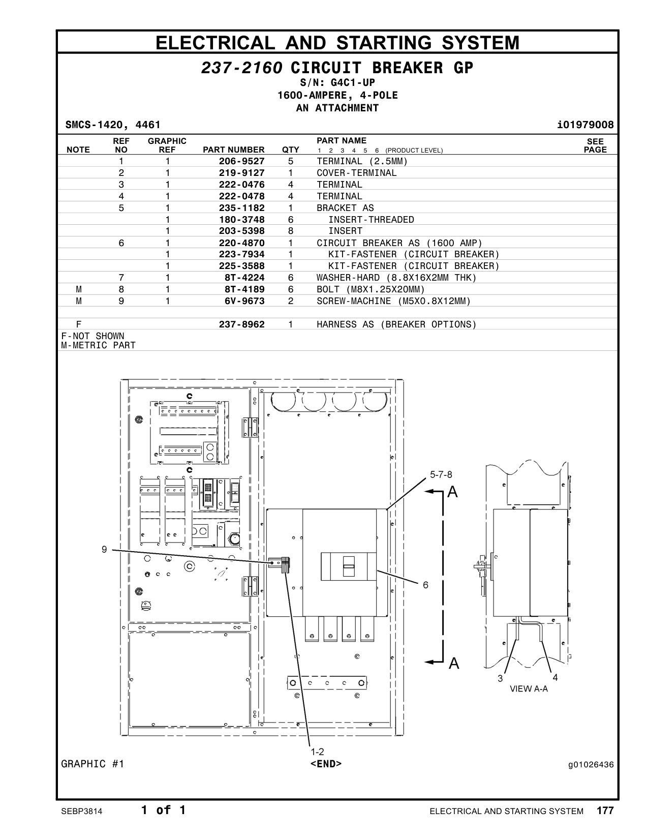 220-4870 CIRCUIT BREAKER AS (1600 AMP) · S/N G4C1-UP CAT parts manual diagram