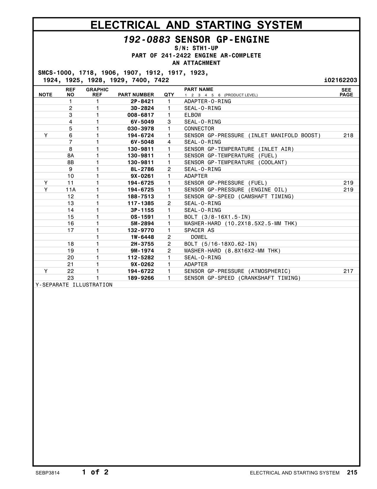 189-9266 SENSOR GP-SPEED (PRIMARY, TIMING) · S/N STH1-UP CAT parts manual diagram