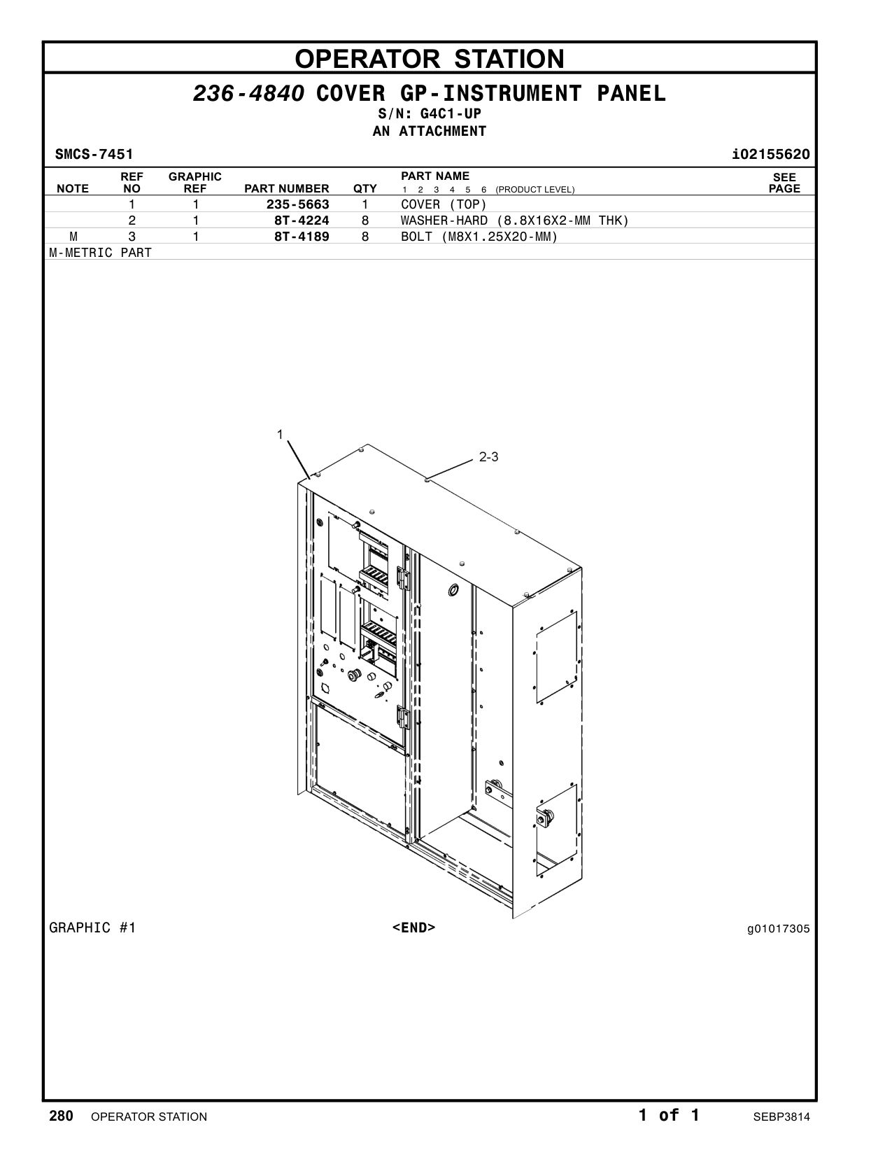 235-5663 COVER (TOP) · S/N G4C1-UP CAT parts manual diagram