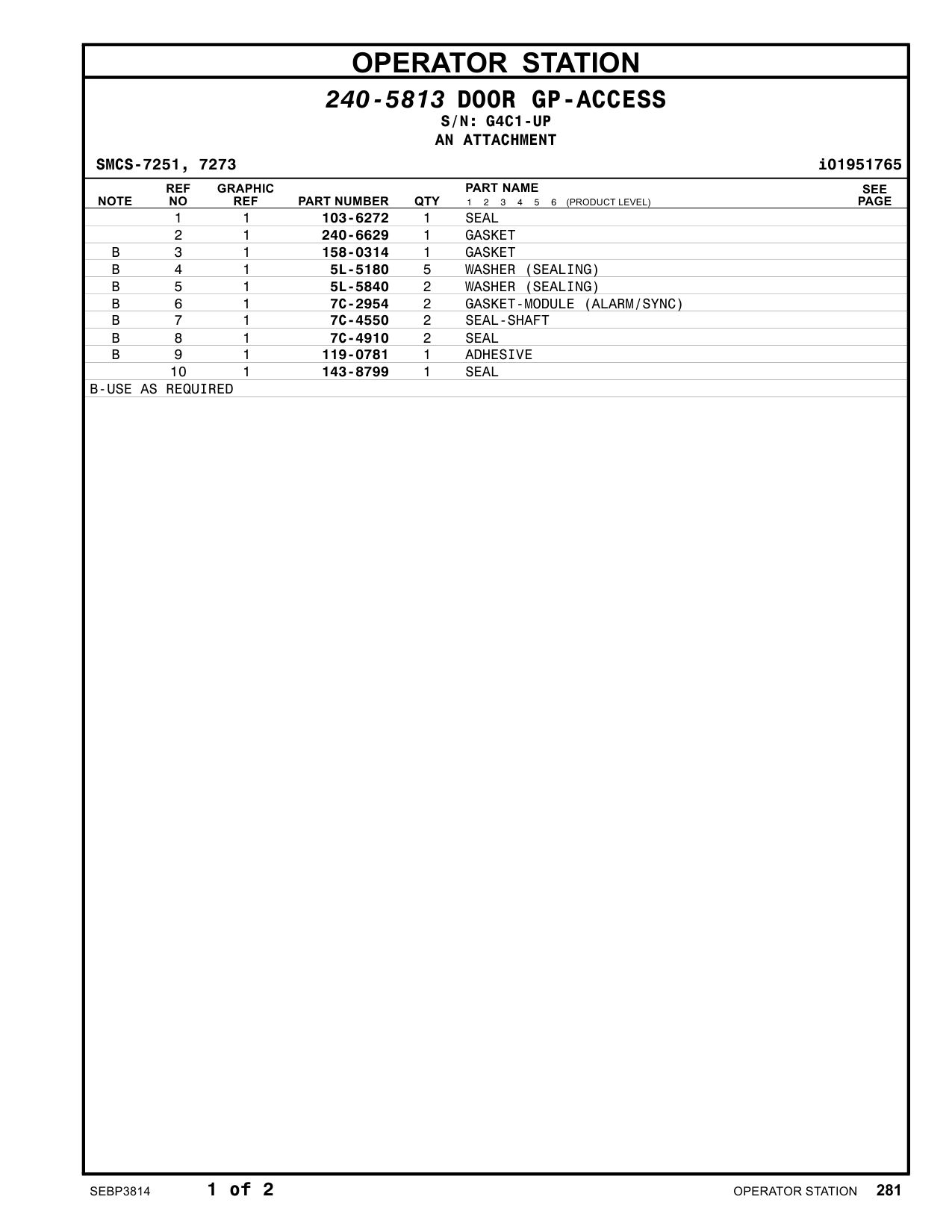 7C-2954 GASKET-MODULE (ALARM/SYNC) · S/N G4C1-UP CAT parts manual diagram
