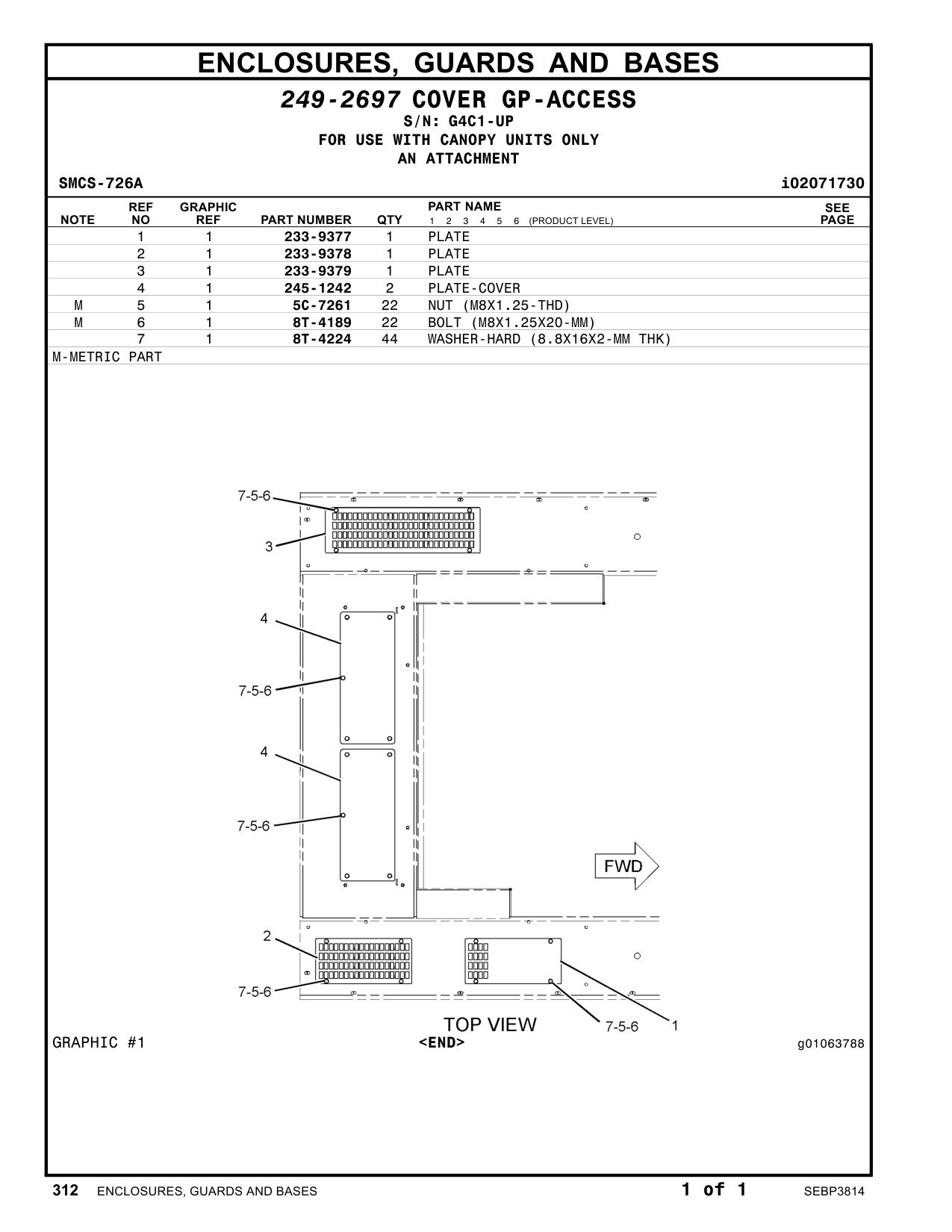 233-9379 PLATE · S/N G4C1-UP CAT parts manual diagram