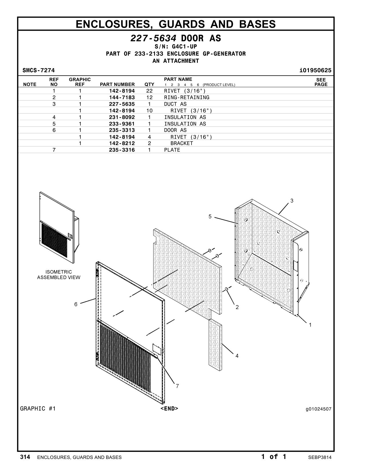 227-5635 DUCT AS · S/N G4C1-UP CAT parts manual diagram