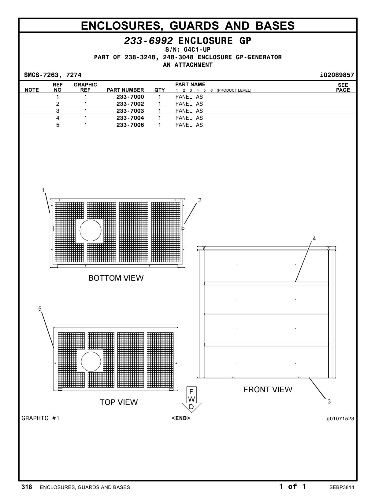 233-7002 PANEL AS · S/N G4C1-UP CAT parts manual diagram