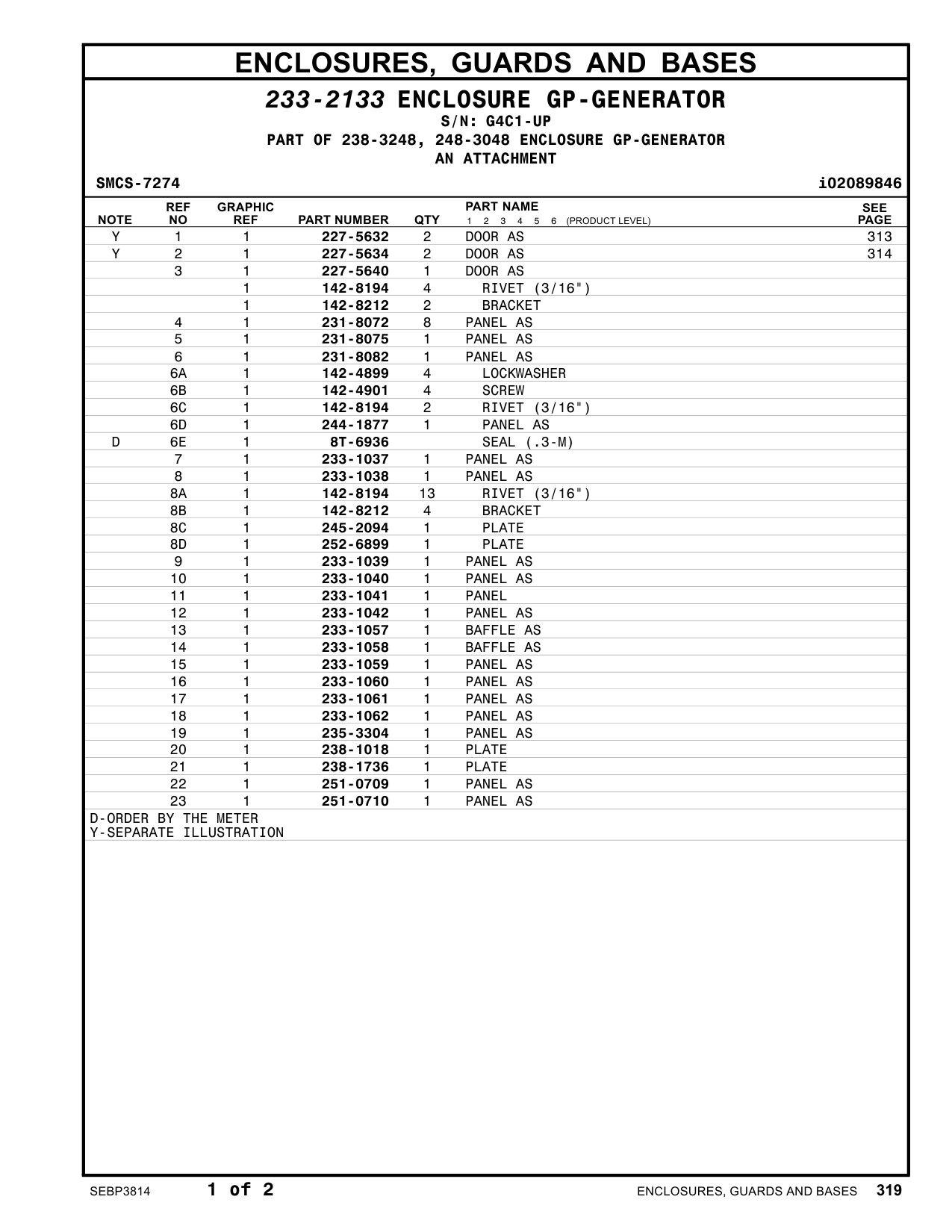 233-1040 PANEL AS · S/N G4C1-UP CAT parts manual diagram