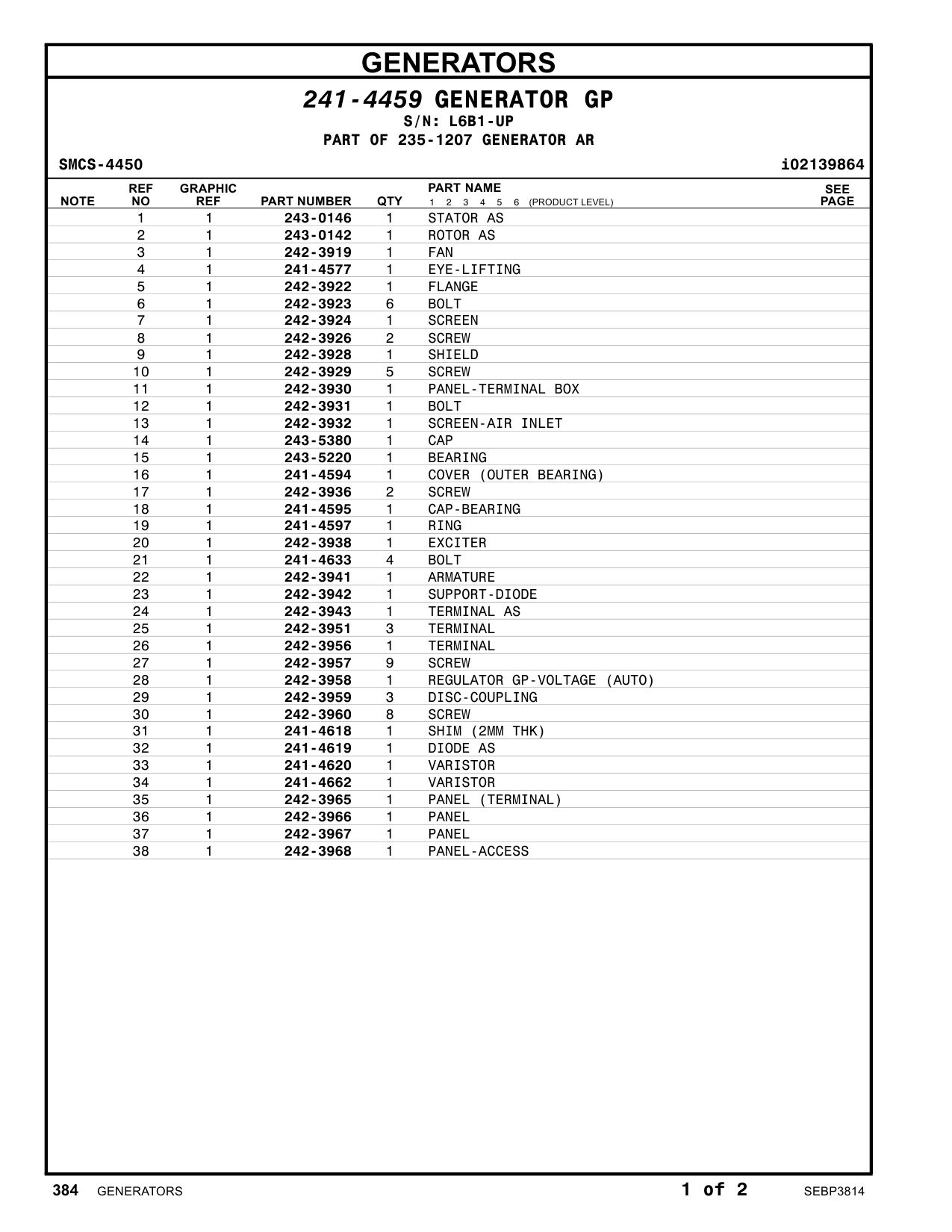 243-0142 ROTOR AS · S/N L6B1-UP CAT parts manual diagram