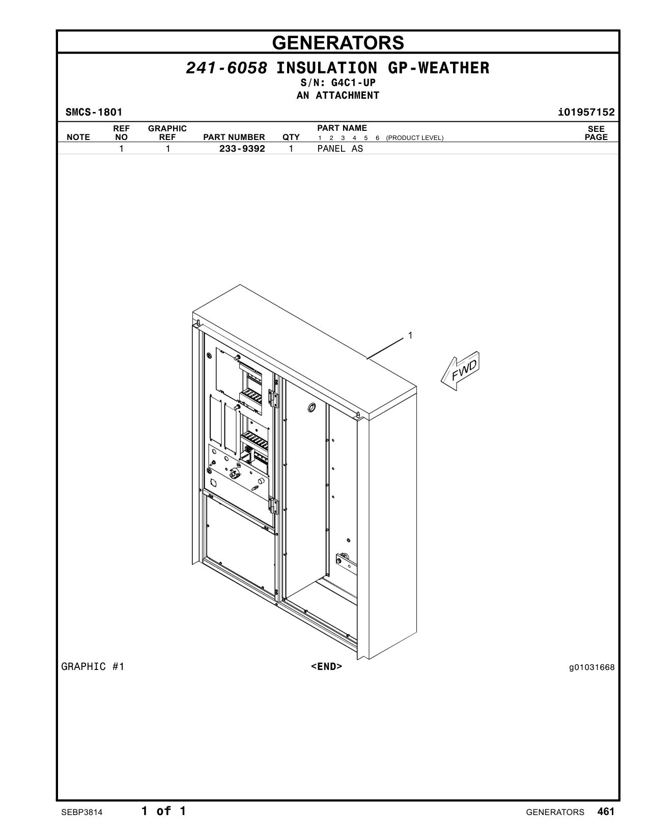 233-9392 PANEL AS · S/N G4C1-UP CAT parts manual diagram