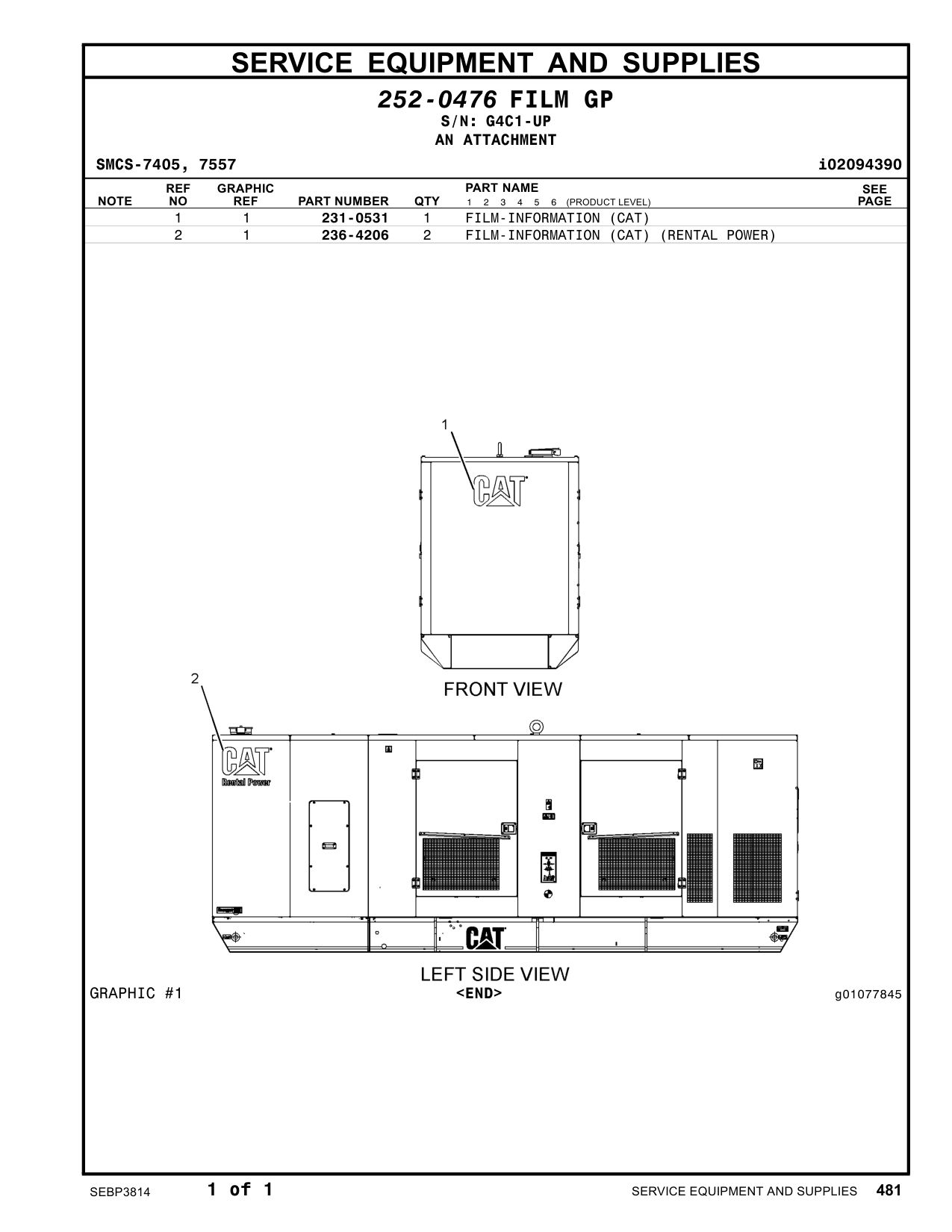 231-0531 FILM CAT · S/N G4C1-UP CAT parts manual diagram