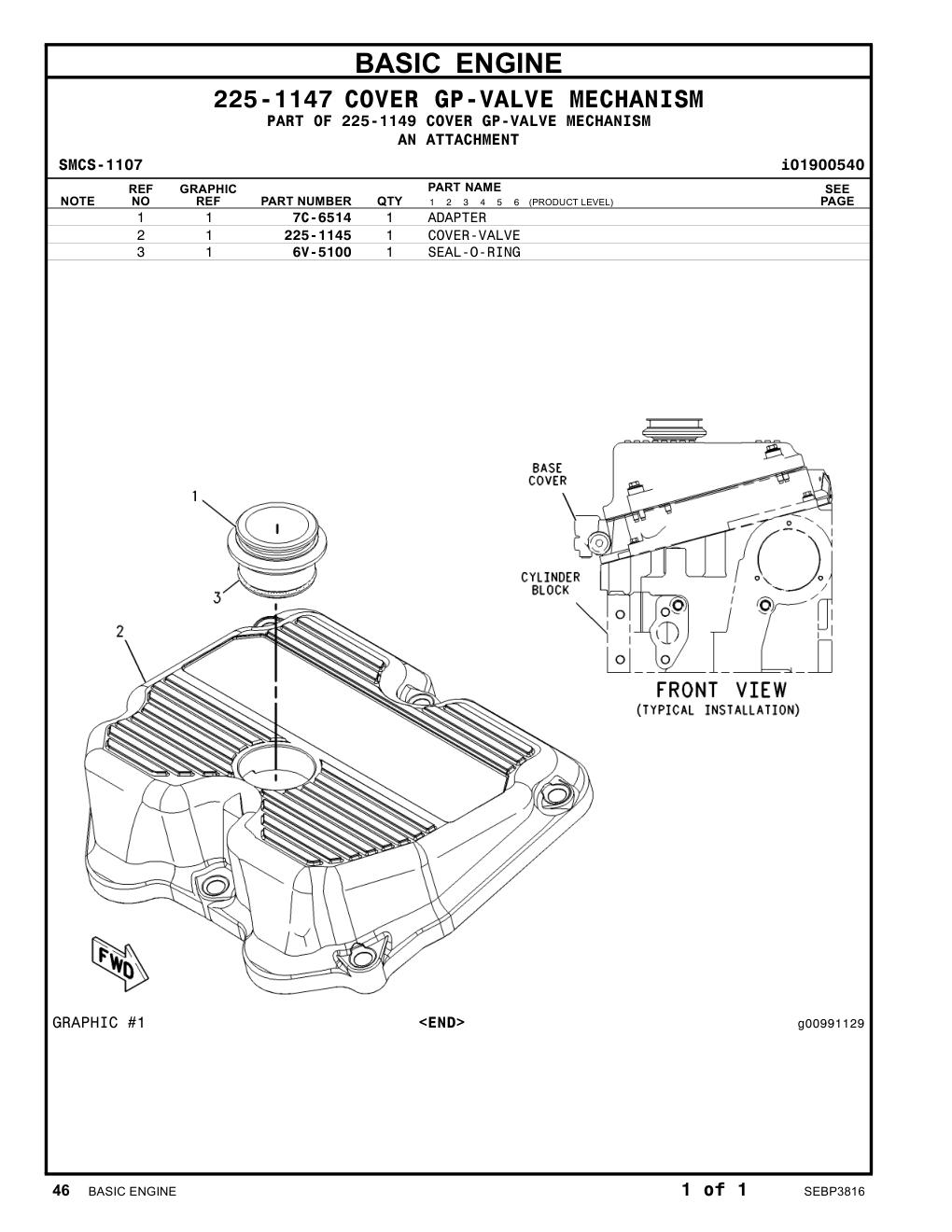 225-1145 COVER-VALVE CAT parts manual diagram