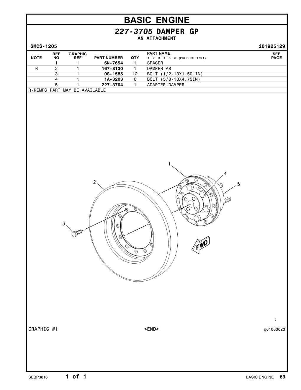 227-3704 ADAPTER-DAMPER CAT parts manual diagram