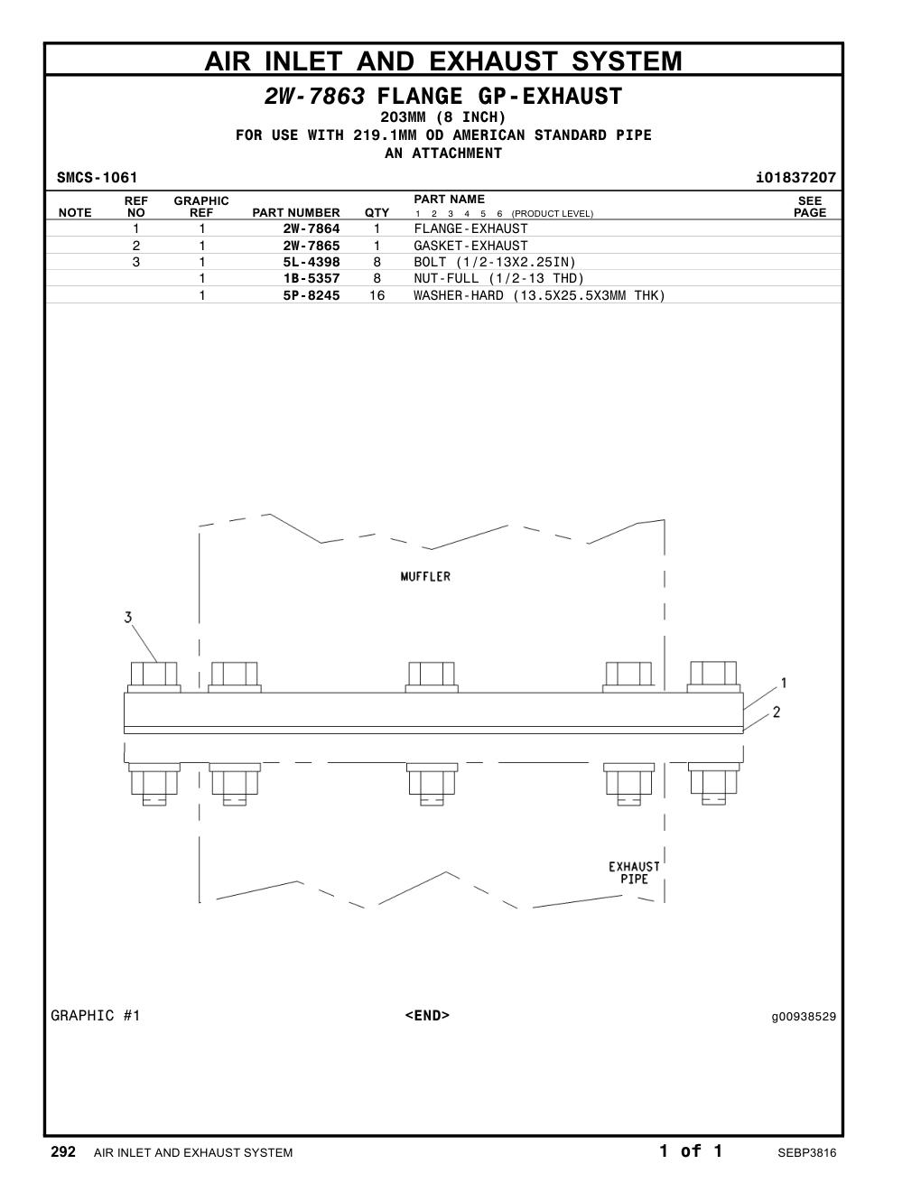 2W-7865 GASKET-EXHAUST CAT parts manual diagram