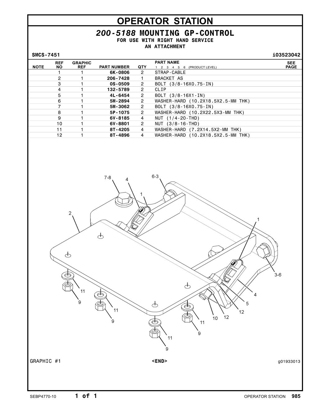 206-7428 BRACKET AS CAT parts manual diagram