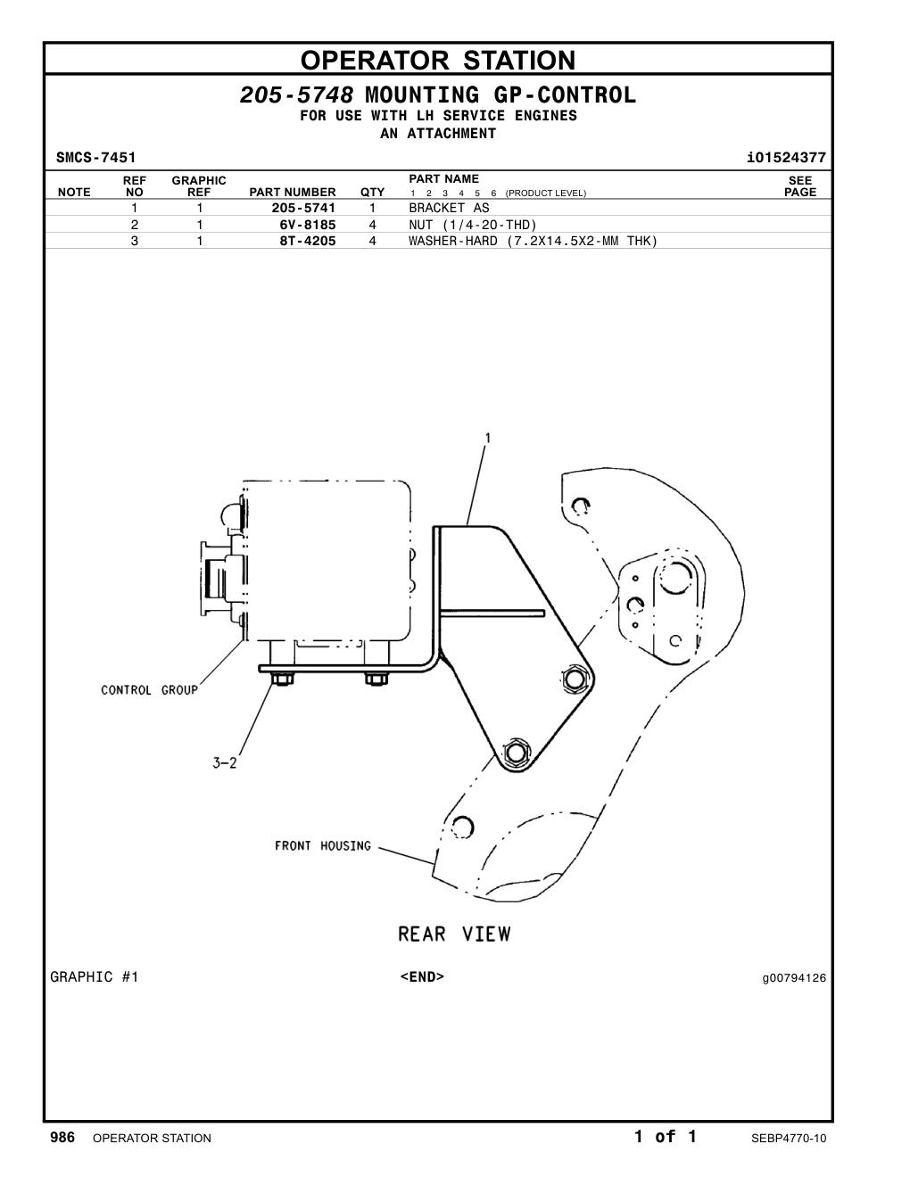 205-5741 BRACKET AS CAT parts manual diagram
