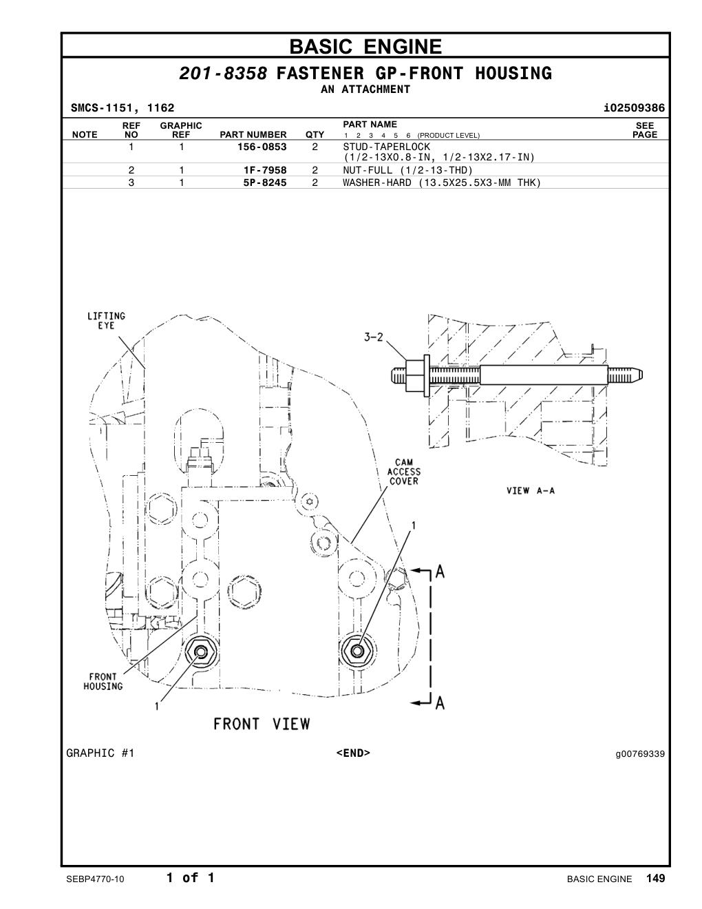 156-0853 STUD-TAPERLOCK CAT parts manual diagram