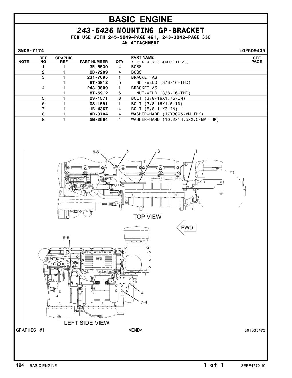 243-3809 BRACKET AS CAT parts manual diagram