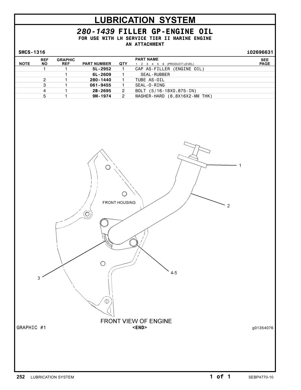 280-1440 TUBE AS-OIL CAT parts manual diagram