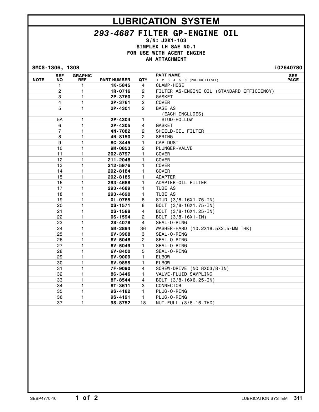 1K-5845 CLAMP-HOSE · S/N J2K1-103 CAT parts manual diagram