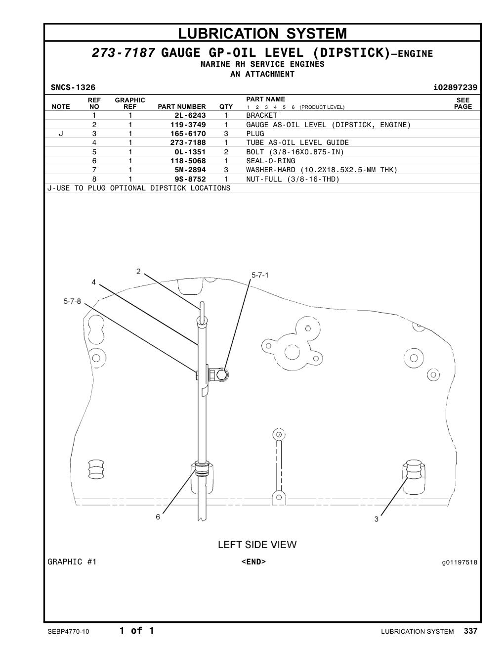 273-7188 TUBE AS-OIL LEVEL GUIDE CAT parts manual diagram