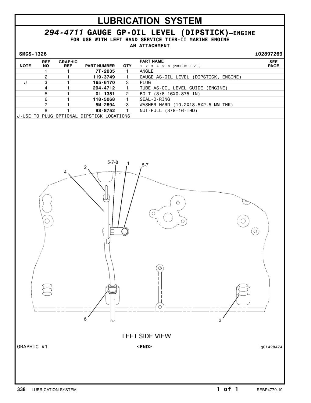 294-4712 TUBE AS-OIL GAUGE CAT parts manual diagram