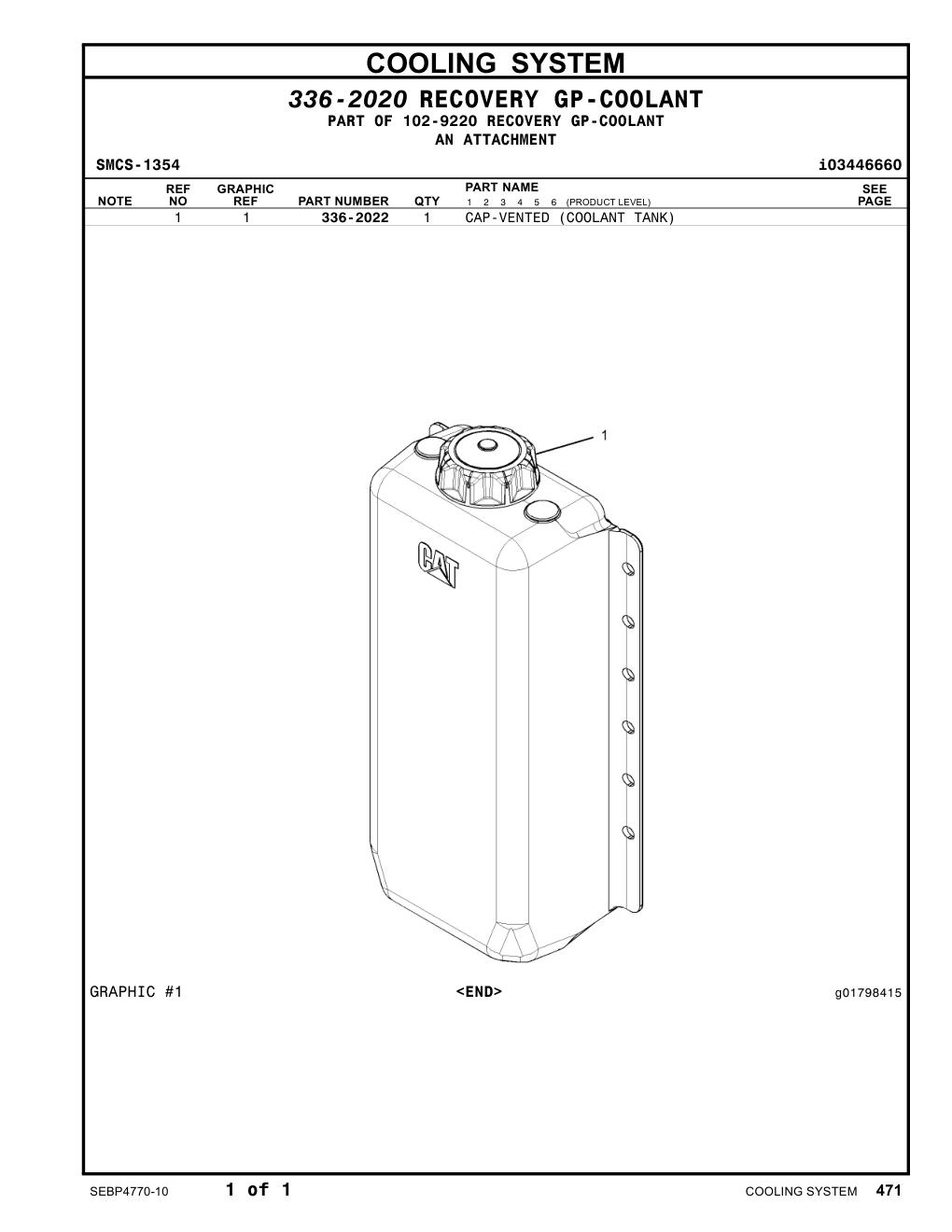 336-2022 CAP-VENTED (COOLANT TANK) CAT parts manual diagram