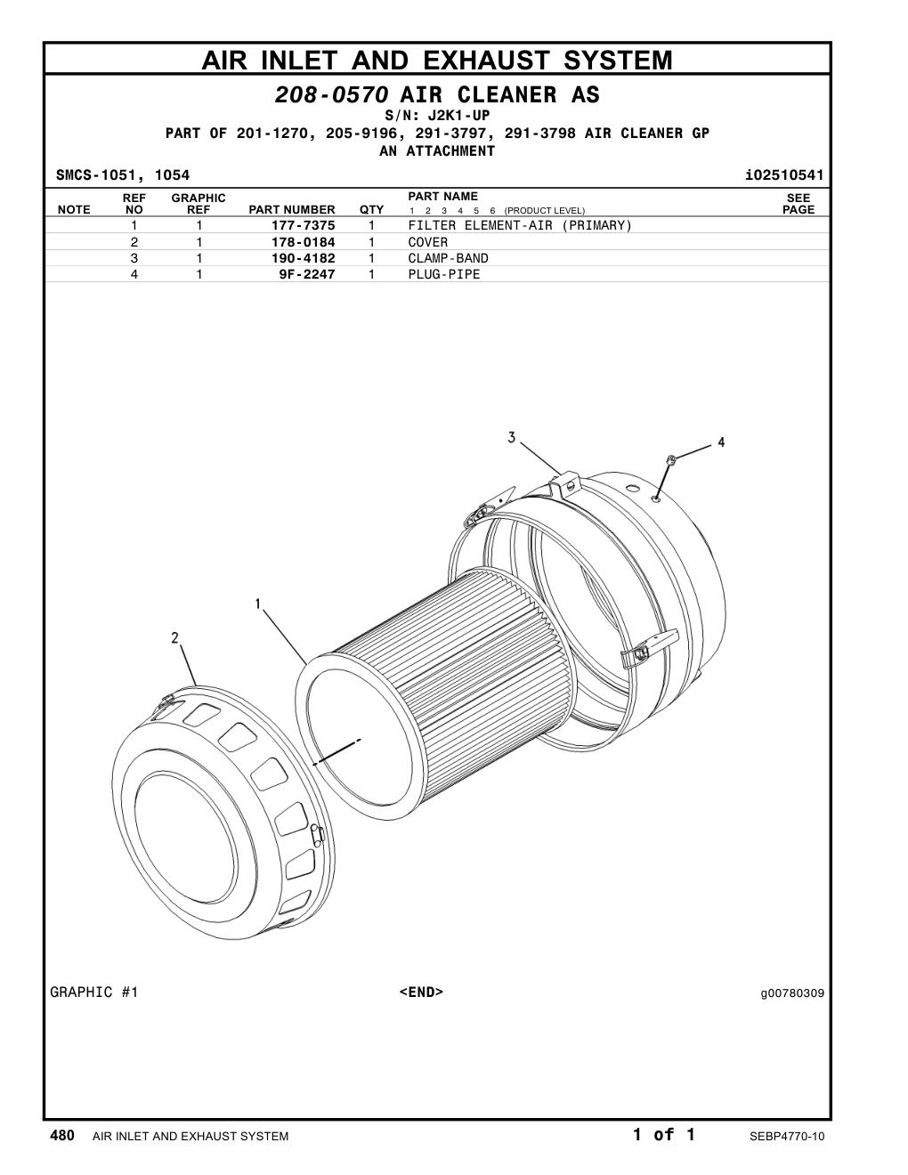 178-0184 COVER · S/N J2K1-UP CAT parts manual diagram